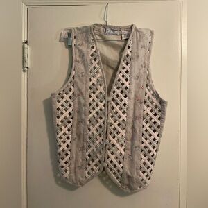 Oak Hill Vintage Basketweave Plaid Floral Grannycore Cottagecore Vest Medium